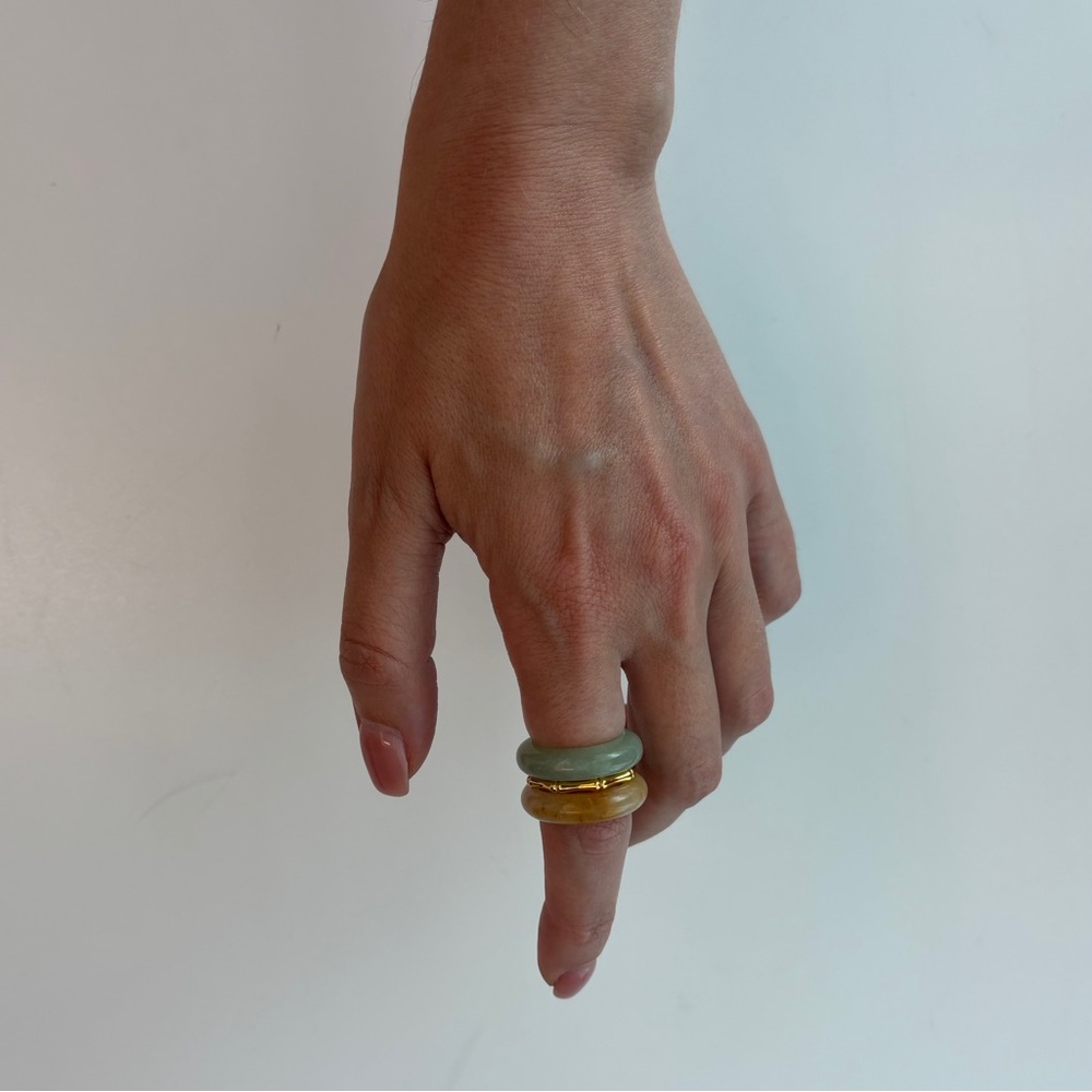 Stone Trilogy Stack Aventurine And Yellow Jade Ring Set Of 3 Bands, Size 8